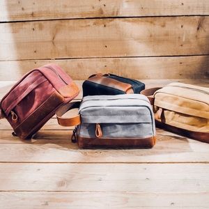 ‘Boston’ leather/canvas toiletry bag